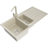 Mexen Andres Granitspüle 1,5-Becken mit Abtropffläche und Küchenarmatur Rita, beige - 6515-69-670300-69