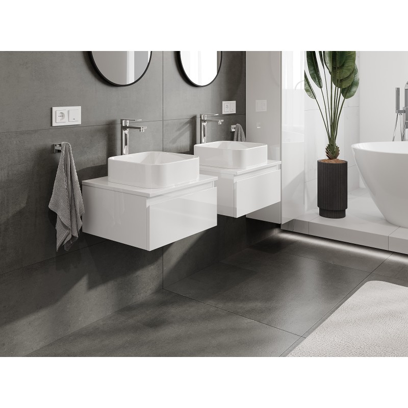 Mexen Orio Badezimmerunterschrank 50 cm mit Arbeitsplatte, 1 Schublade, weiß glänzend - 91A10-05023-1-BFC00