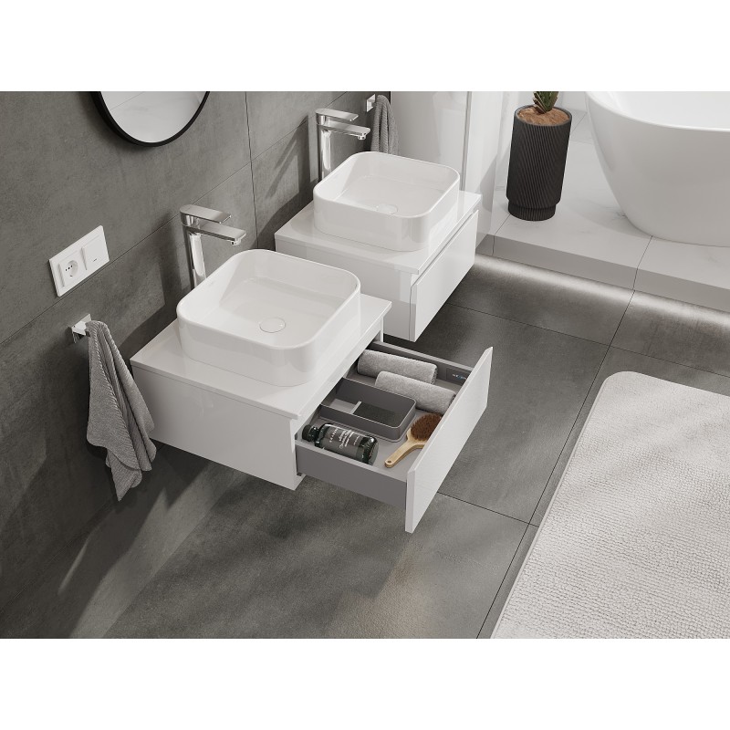 Mexen Orio Badezimmerunterschrank 50 cm mit Arbeitsplatte, 1 Schublade, weiß glänzend - 91A10-05023-1-BFC00