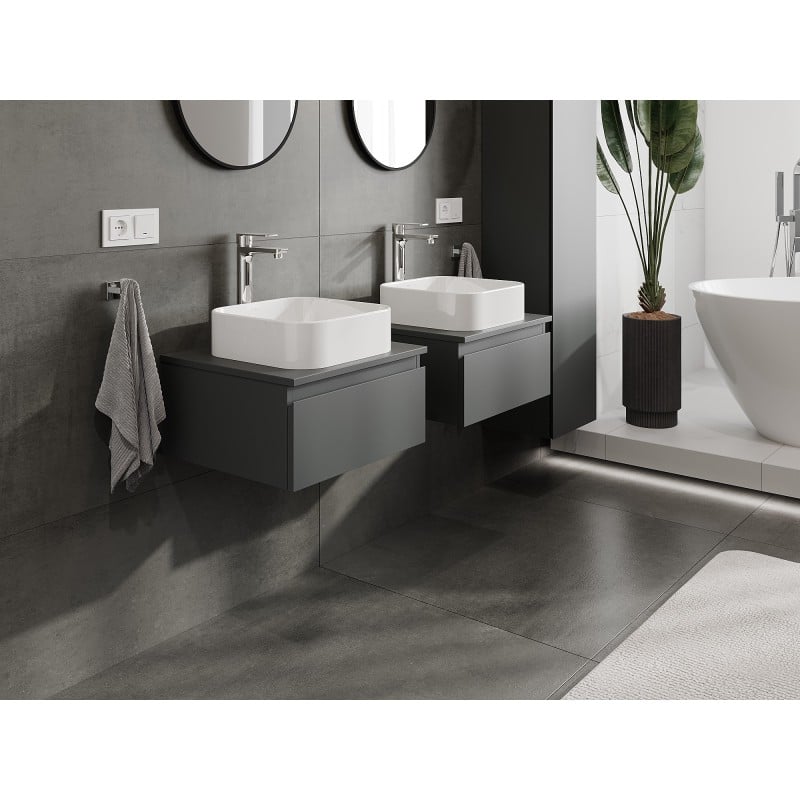 Mexen Orio Badezimmerschrank mit Waschtischplatte 50 cm, 1 Schublade, Grafit matt - 91A10-05023-1-BFC66