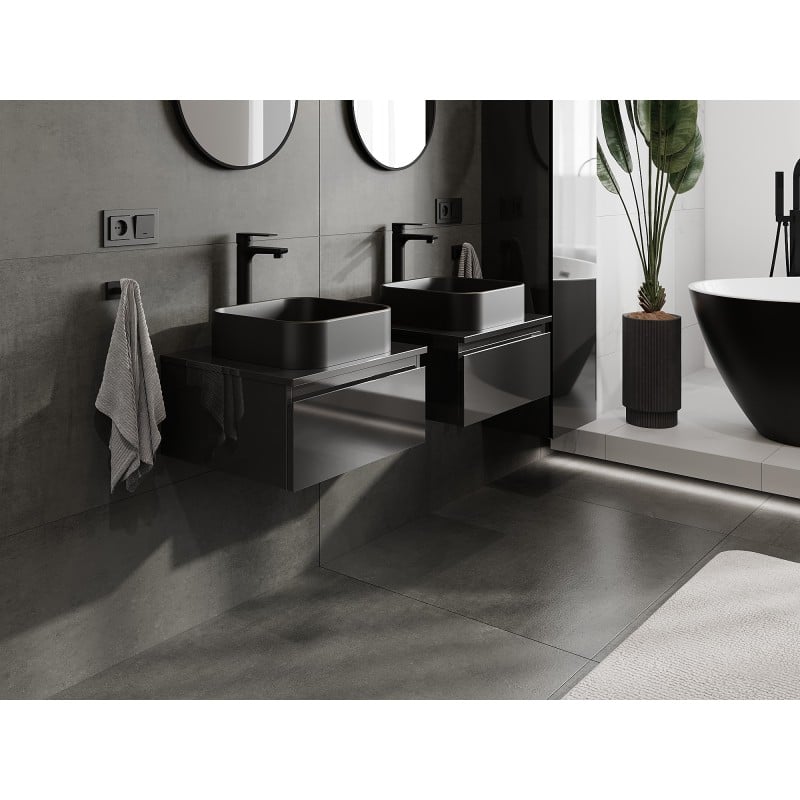 Mexen Orio Badezimmerschrank unter Waschbecken 50 cm mit Arbeitsplatte, 1 Schublade, schwarzer Hochglanz - 91A10-05023-1-BFC70