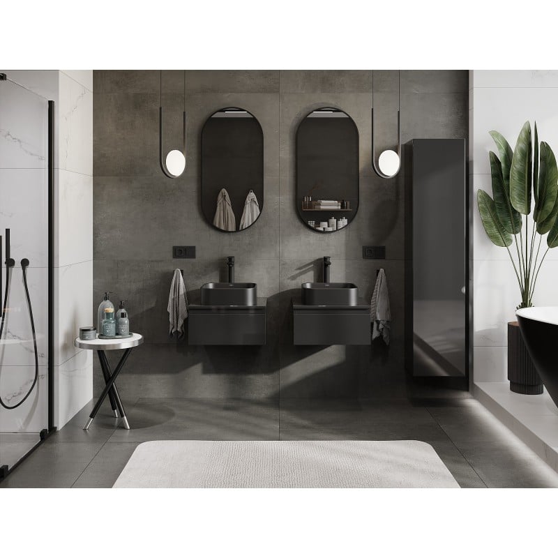 Mexen Orio Badezimmerschrank unter Waschbecken 50 cm mit Arbeitsplatte, 1 Schublade, schwarzer Hochglanz - 91A10-05023-1-BFC70
