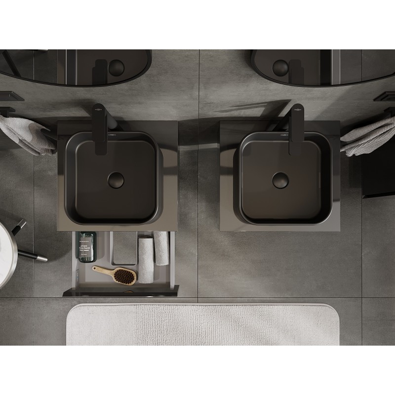 Mexen Orio Badezimmerschrank unter Waschbecken 50 cm mit Arbeitsplatte, 1 Schublade, schwarzer Hochglanz - 91A10-05023-1-BFC70