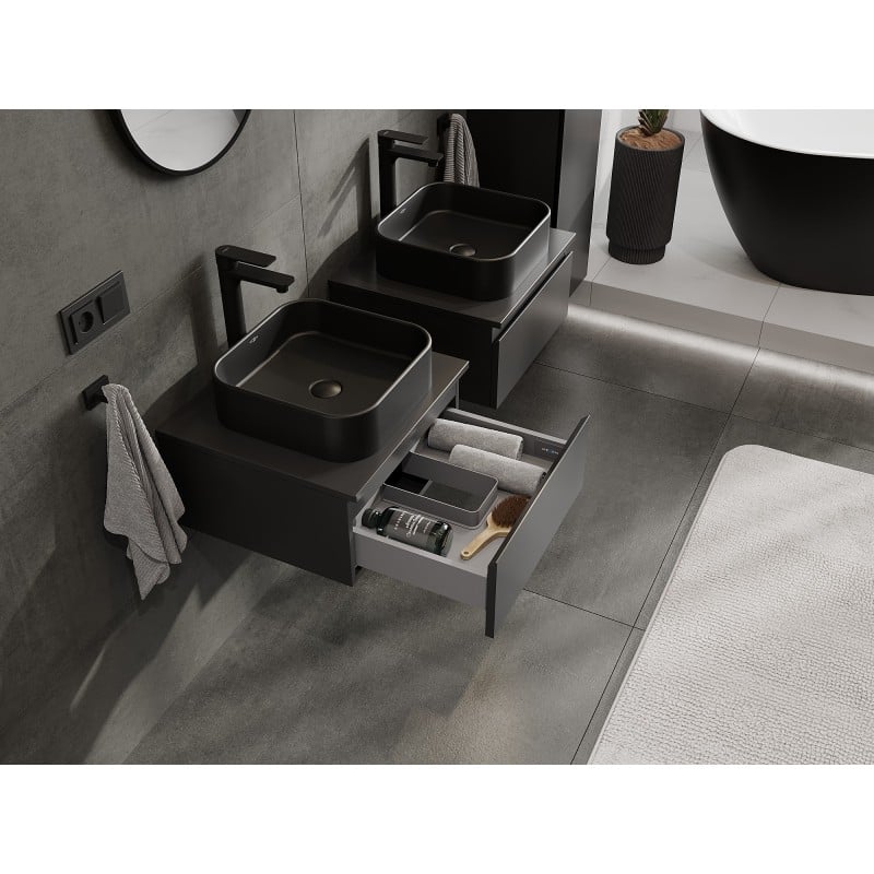 Mexen Orio Badezimmerschrank 50 cm mit Arbeitsplatte, 1 Schublade, Schwarz Matt - 91A10-05023-1-BFC71