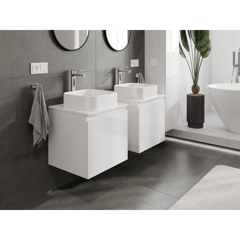 Mexen Orio Badezimmerunterschrank 50 cm mit Platte, 1 Schublade, weiß glänzend - 91A10-05047-1-BFC00
