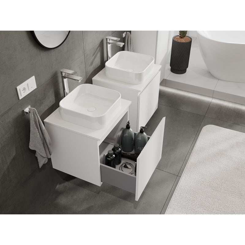 Mexen Orio Badezimmerschrank unter Waschbecken 50 cm mit Arbeitsplatte, 1 Schublade, weiß matt - 91A10-05047-1-BFC01