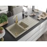 Mexen Andres Granitspüle 1,5-beckig mit Abtropffläche und Küchenarmatur Rita, beige - 6515-69-670300-50