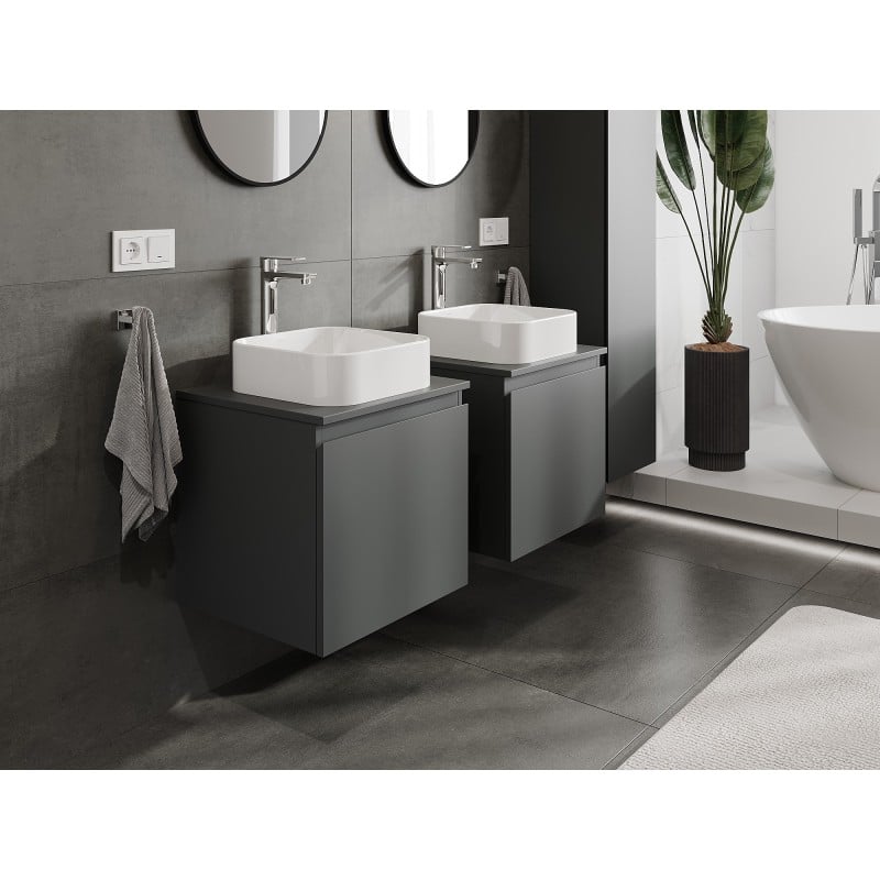 Mexen Orio Badezimmerunterschrank 50 cm mit Platte, 1 Schublade, Graphit matt - 91A10-05047-1-BFC66