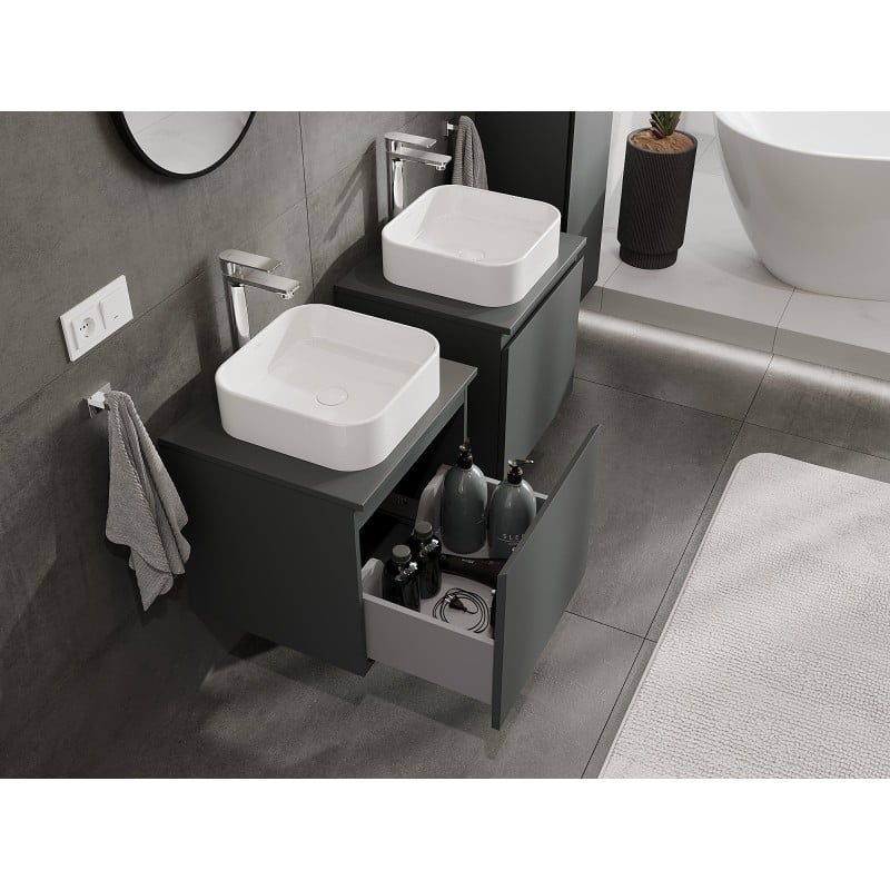 Mexen Orio Badezimmerunterschrank 50 cm mit Platte, 1 Schublade, Graphit matt - 91A10-05047-1-BFC66