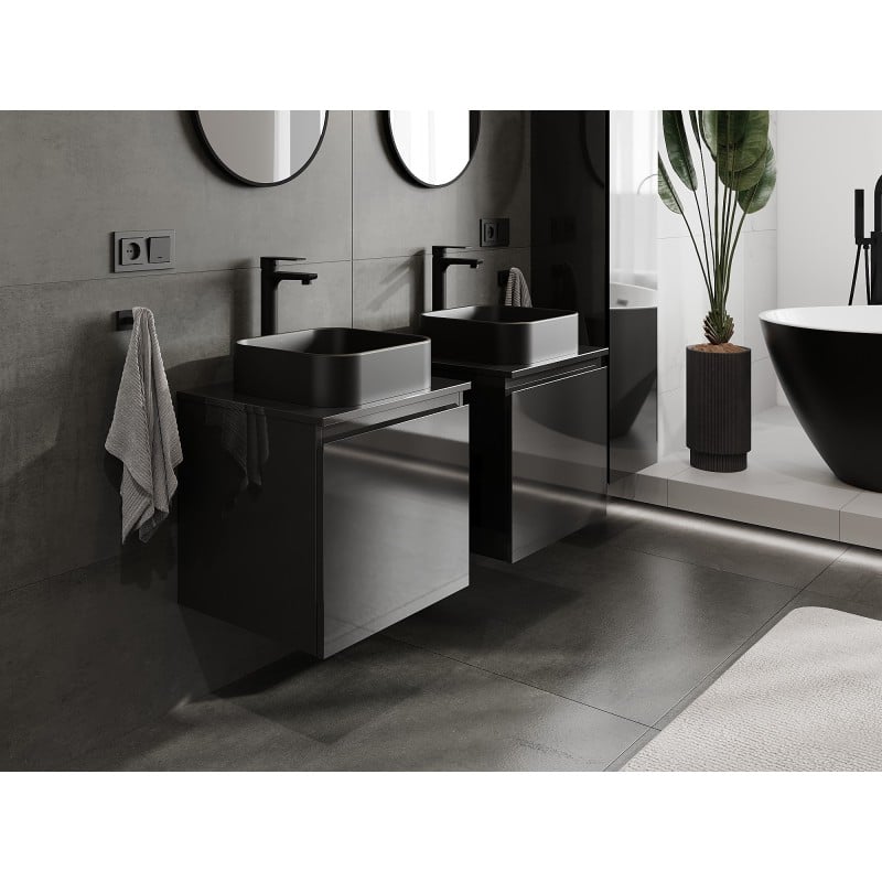 Mexen Orio Badezimmerunterschrank 50 cm mit Platte, 1 Schublade, schwarz glänzend - 91A10-05047-1-BFC70