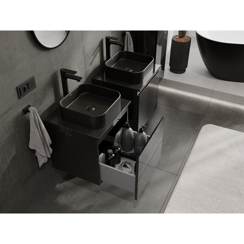 Mexen Orio Badezimmerunterschrank 50 cm mit Platte, 1 Schublade, schwarz glänzend - 91A10-05047-1-BFC70