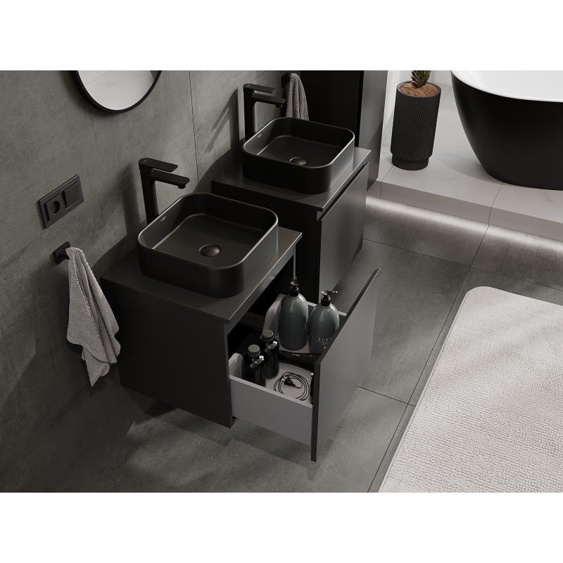 Mexen Orio Badezimmerunterschrank 50 cm mit Platte, 1 Schublade, schwarz matt - 91A10-05047-1-BFC71