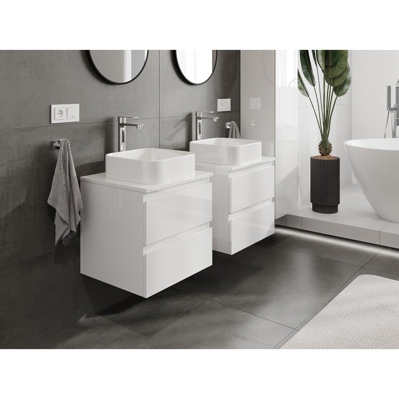 Mexen Orio Badezimmerschrank 50 cm mit Waschtisch, 2 Schubladen, weißer Glanz - 91A10-05047-2-BFFC00