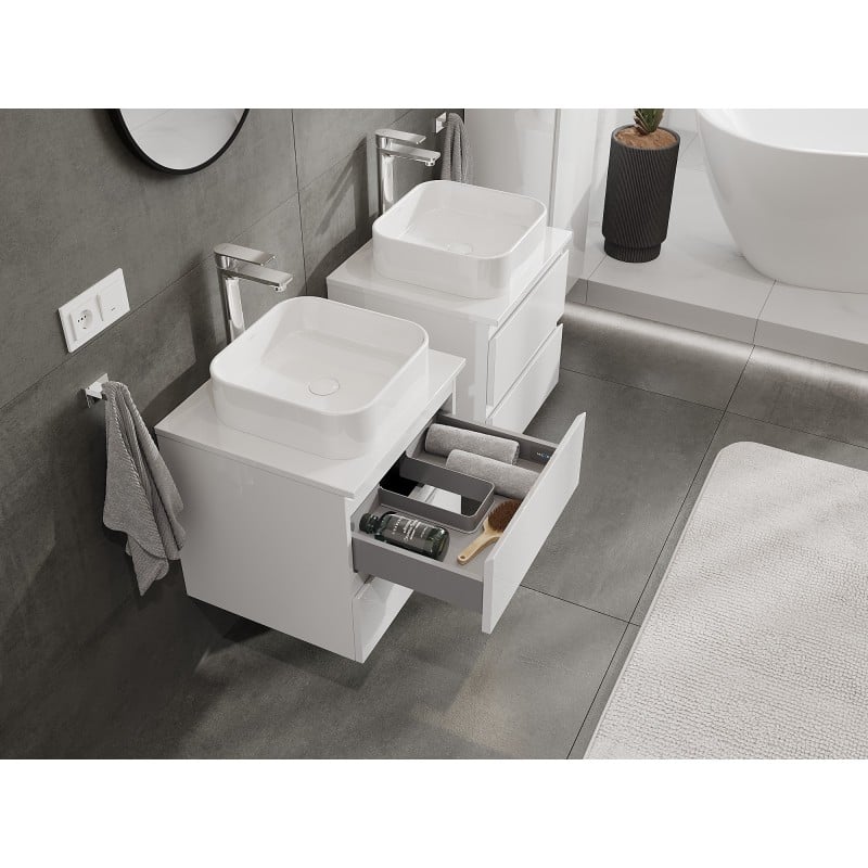 Mexen Orio Badezimmerschrank 50 cm mit Waschtisch, 2 Schubladen, weißer Glanz - 91A10-05047-2-BFFC00