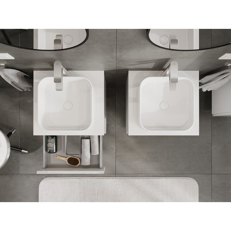 Mexen Orio Badezimmerschrank 50 cm mit Waschtisch, 2 Schubladen, weißer Glanz - 91A10-05047-2-BFFC00