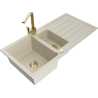 Mexen Andres Granitspüle 1,5-beckig mit Abtropffläche und Küchenarmatur Rita, beige - 6515-69-670300-50