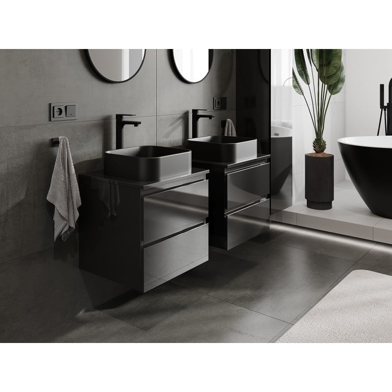 Mexen Orio Badezimmerschrank 50 cm mit Arbeitsplatte, 2 Schubladen, schwarz glänzend - 91A10-05047-2-BFFC70