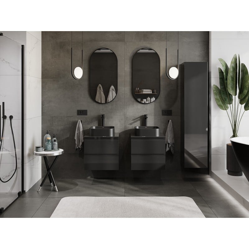 Mexen Orio Badezimmerschrank 50 cm mit Arbeitsplatte, 2 Schubladen, schwarz glänzend - 91A10-05047-2-BFFC70