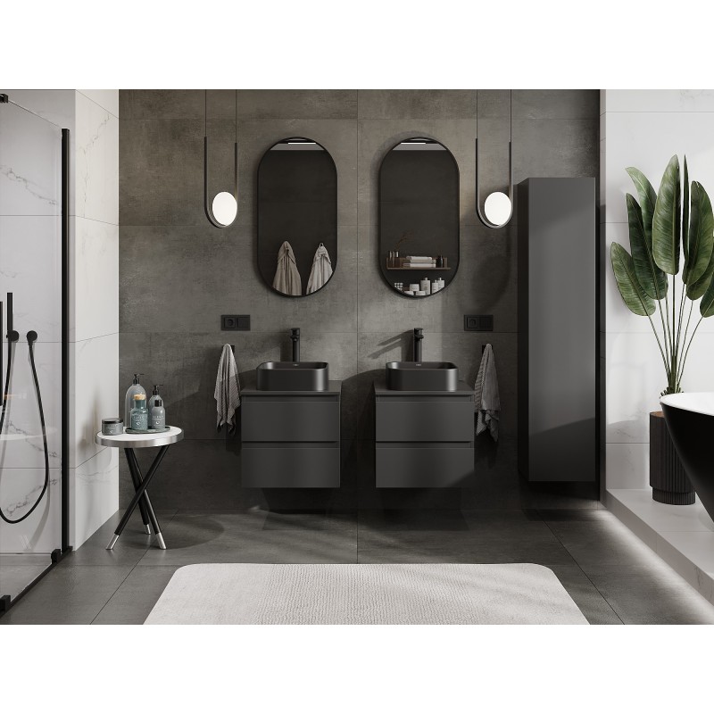 Mexen Orio Badezimmerschrank 50 cm mit Arbeitsplatte, 2 Schubladen, schwarz matt - 91A10-05047-2-BFFC71