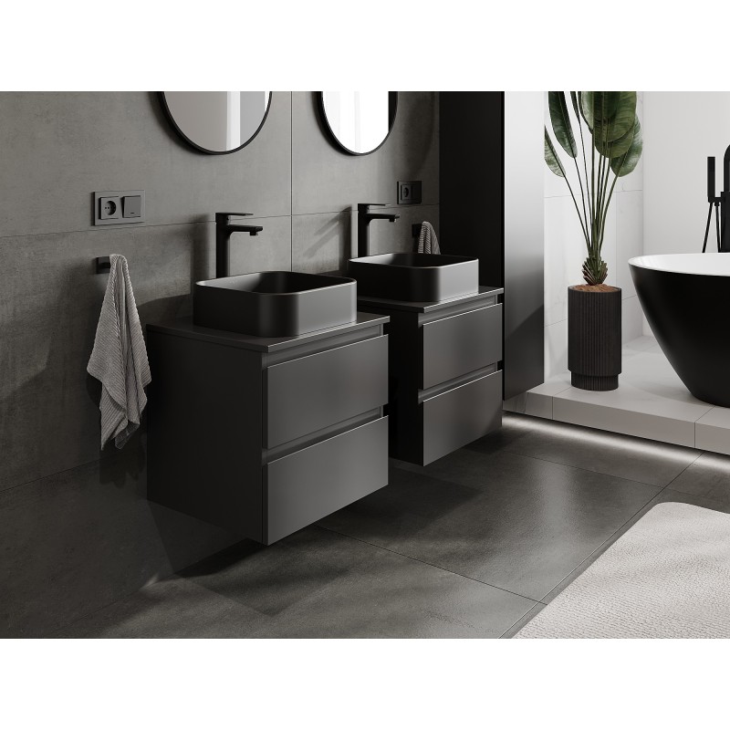 Mexen Orio Badezimmerschrank 50 cm mit Arbeitsplatte, 2 Schubladen, schwarz matt - 91A10-05047-2-BFFC71