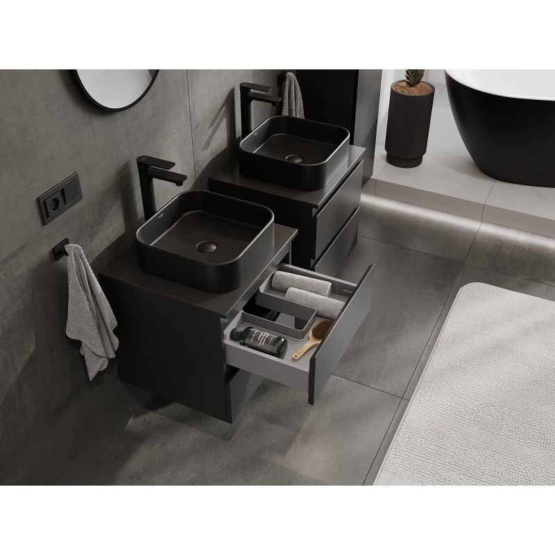 Mexen Orio Badezimmerschrank 50 cm mit Arbeitsplatte, 2 Schubladen, schwarz matt - 91A10-05047-2-BFFC71