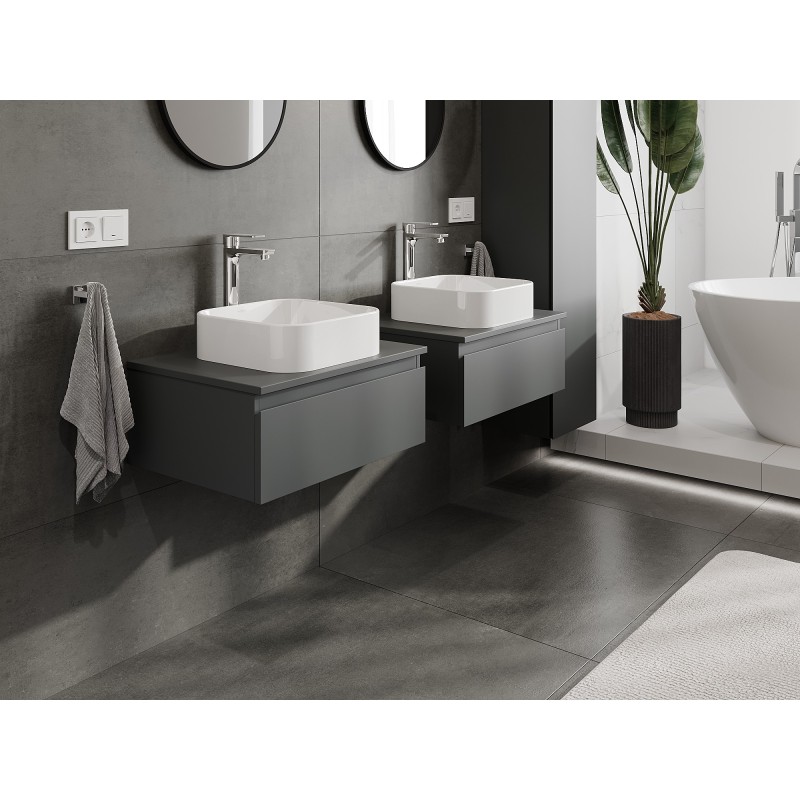 Mexen Orio Badezimmerschrank 60 cm mit Waschtischplatte, 1 Schublade, mattes Graphit - 91A10-06023-1-BFC66