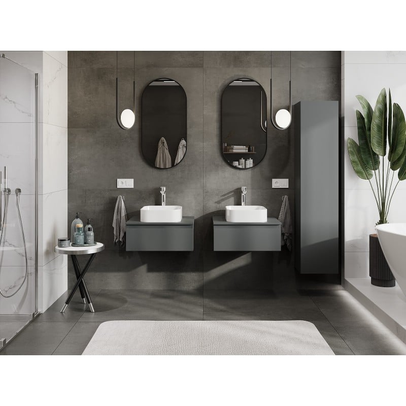 Mexen Orio Badezimmerschrank 60 cm mit Waschtischplatte, 1 Schublade, mattes Graphit - 91A10-06023-1-BFC66