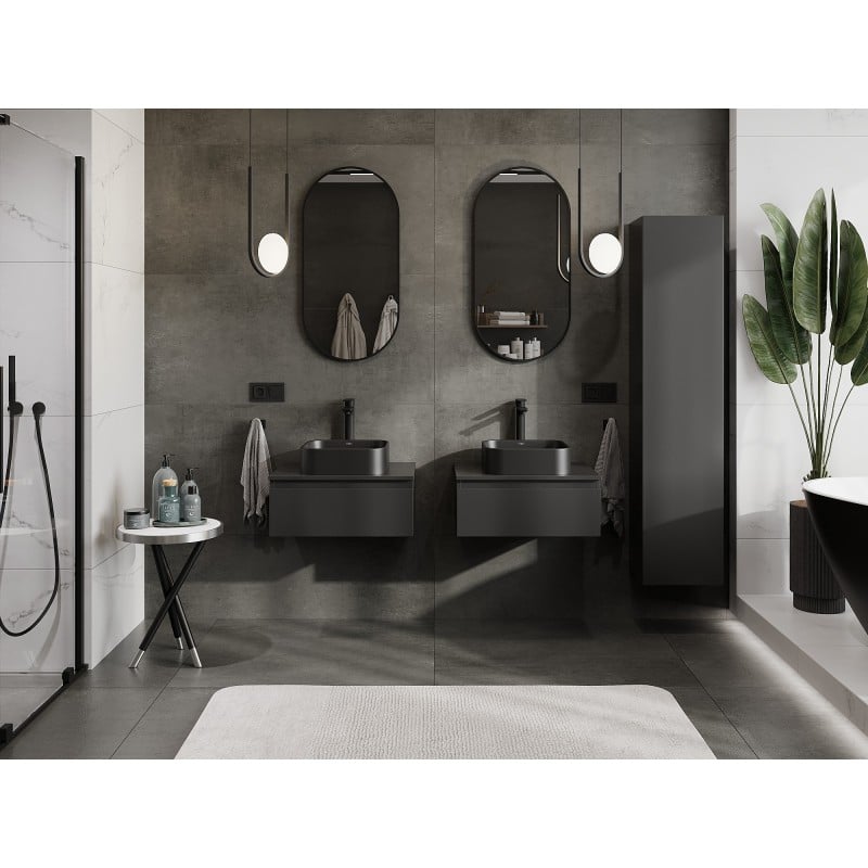 Mexen Orio Badezimmerschrank 60 cm mit Arbeitsplatte, 1 Schublade, schwarz matt - 91A10-06023-1-BFC71