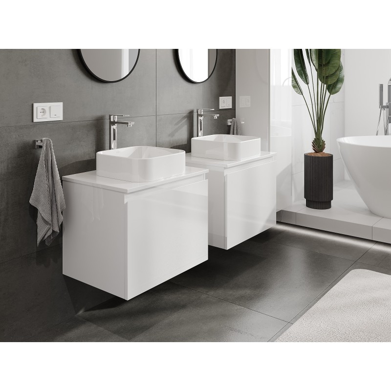 Mexen Orio Badezimmerunterschrank 60 cm mit Arbeitsplatte, 1 Schublade, weiß glänzend - 91A10-06047-1-BFC00