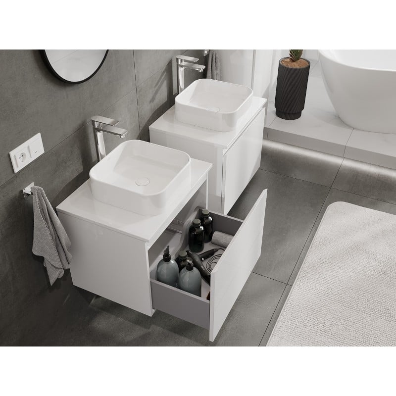 Mexen Orio Badezimmerunterschrank 60 cm mit Arbeitsplatte, 1 Schublade, weiß glänzend - 91A10-06047-1-BFC00