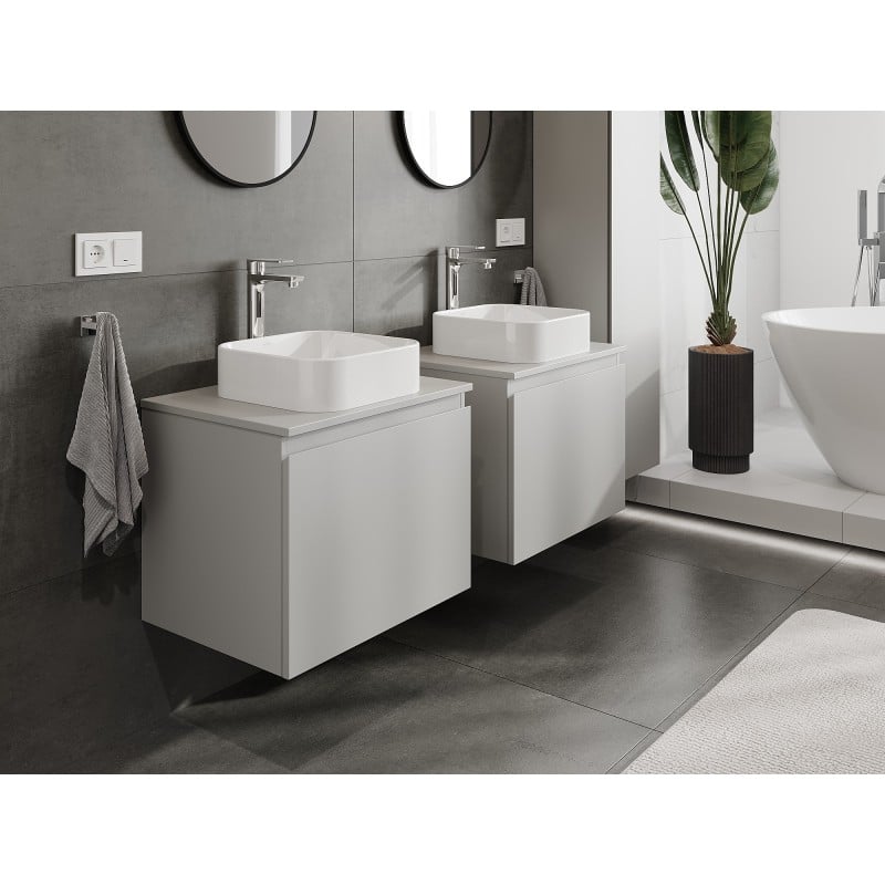 Mexen Orio Badezimmerschrank unter Waschbecken 60 cm mit Arbeitsplatte, 1 Schublade, Grau Matt - 91A10-06047-1-BFC62