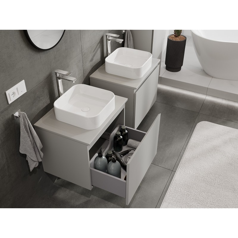 Mexen Orio Badezimmerschrank unter Waschbecken 60 cm mit Arbeitsplatte, 1 Schublade, Grau Matt - 91A10-06047-1-BFC62