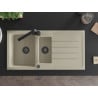 Mexen Andres Granitspüle 1,5-Becken mit Abtropffläche und Küchenarmatur Rita, beige - 6515-69-670300-70