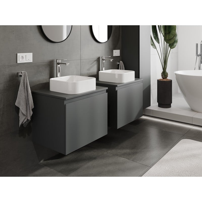 Mexen Orio Badezimmerunterschrank 60 cm mit Arbeitsplatte, 1 Schublade, Graphit matt - 91A10-06047-1-BFC66