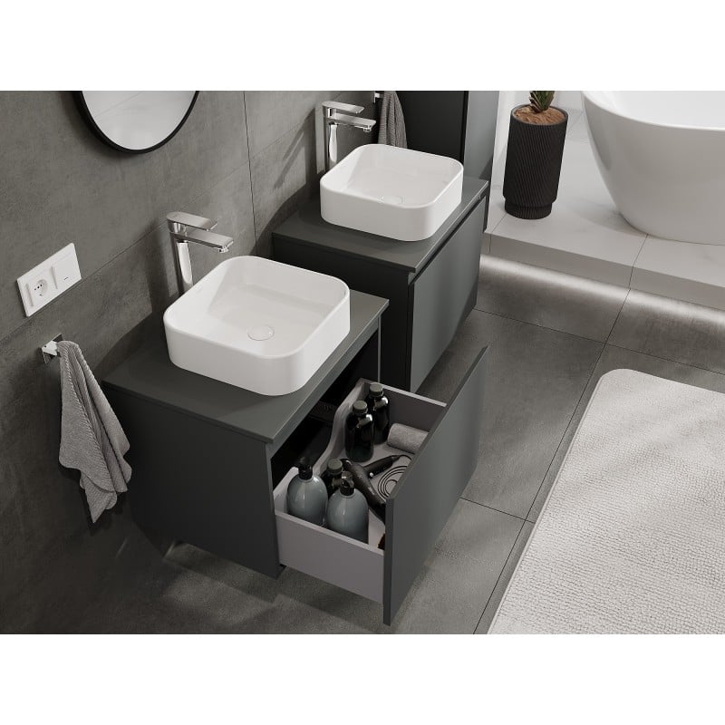 Mexen Orio Badezimmerunterschrank 60 cm mit Arbeitsplatte, 1 Schublade, Graphit matt - 91A10-06047-1-BFC66