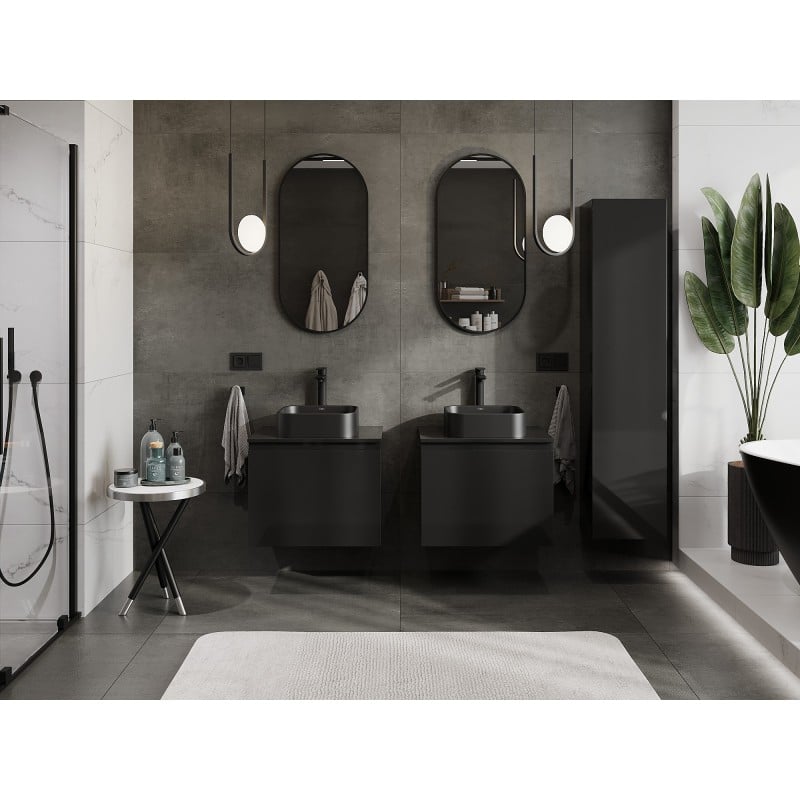 Mexen Orio Badezimmerschrank Unterschrank 60 cm mit Arbeitsplatte, 1 Schublade, Schwarz Hochglanz - 91A10-06047-1-BFC70