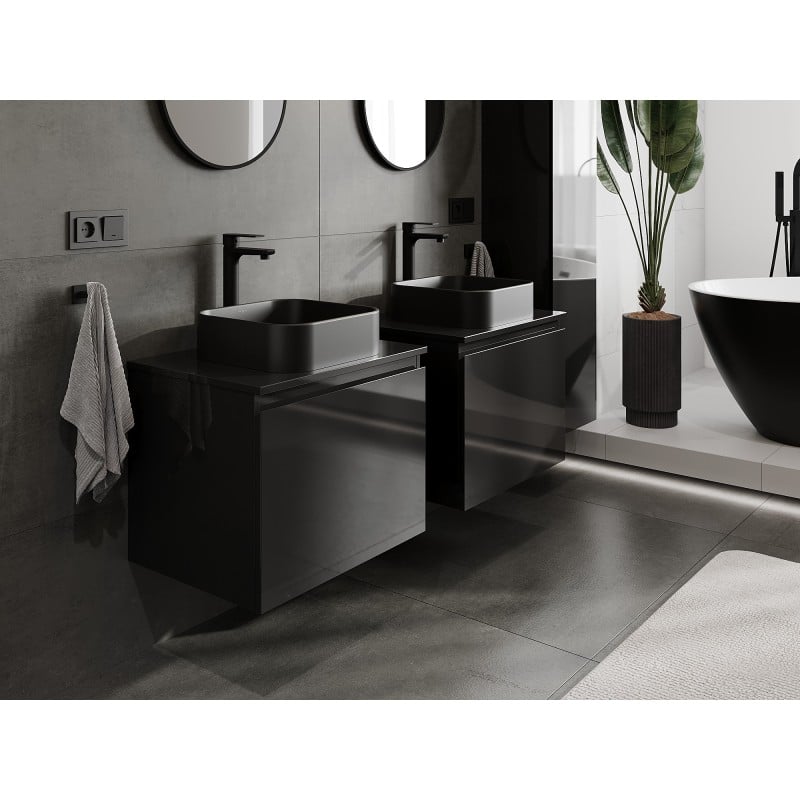 Mexen Orio Badezimmerschrank Unterschrank 60 cm mit Arbeitsplatte, 1 Schublade, Schwarz Hochglanz - 91A10-06047-1-BFC70