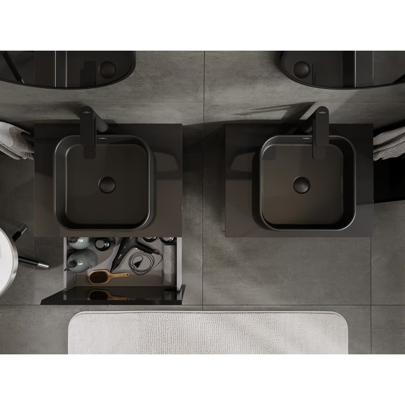 Mexen Orio Badezimmerschrank Unterschrank 60 cm mit Arbeitsplatte, 1 Schublade, Schwarz Hochglanz - 91A10-06047-1-BFC70