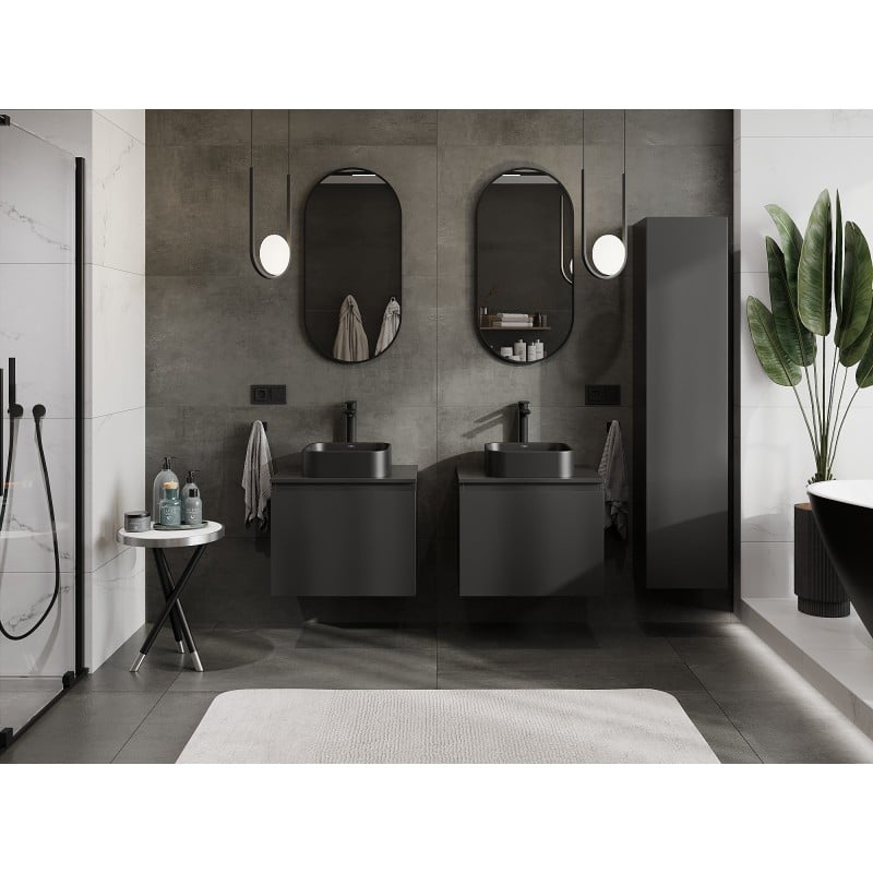 Mexen Orio Badezimmerschrank für Waschbecken 60 cm mit Arbeitsplatte, 1 Schublade, schwarz matt - 91A10-06047-1-BFC71