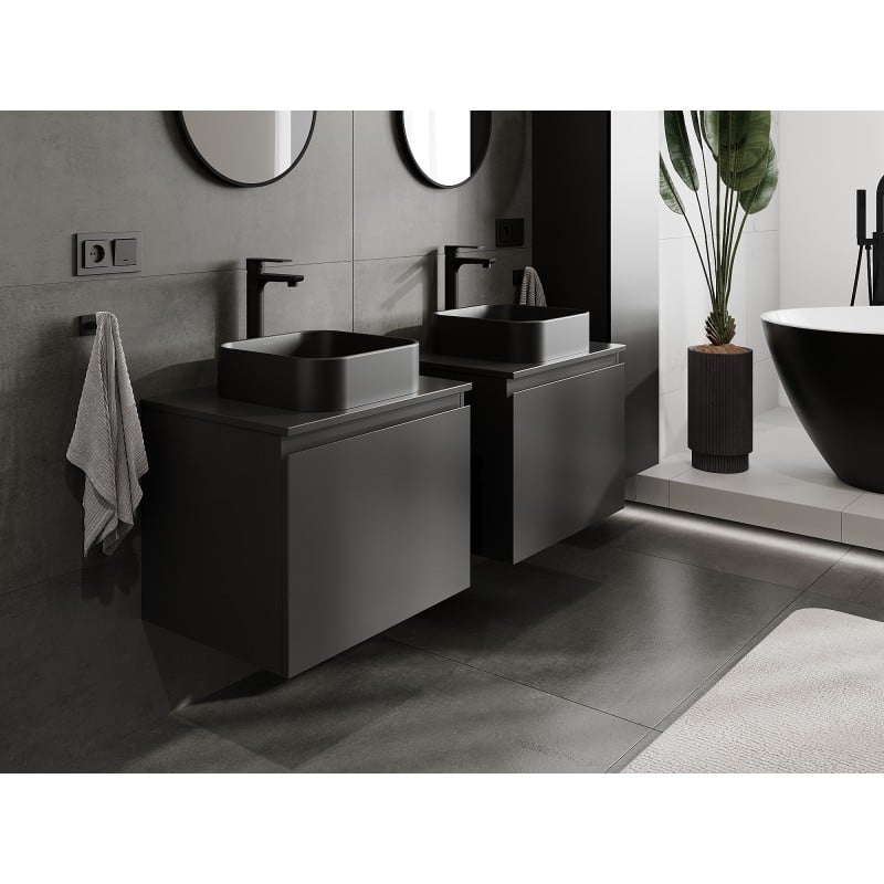 Mexen Orio Badezimmerschrank für Waschbecken 60 cm mit Arbeitsplatte, 1 Schublade, schwarz matt - 91A10-06047-1-BFC71