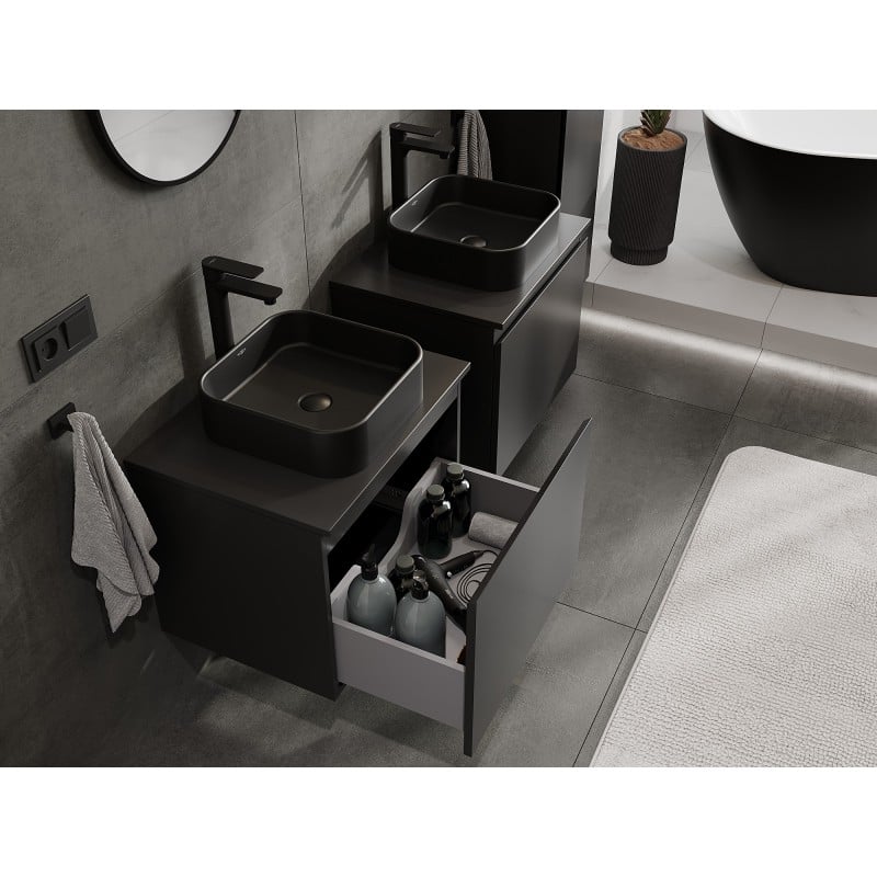 Mexen Orio Badezimmerschrank für Waschbecken 60 cm mit Arbeitsplatte, 1 Schublade, schwarz matt - 91A10-06047-1-BFC71