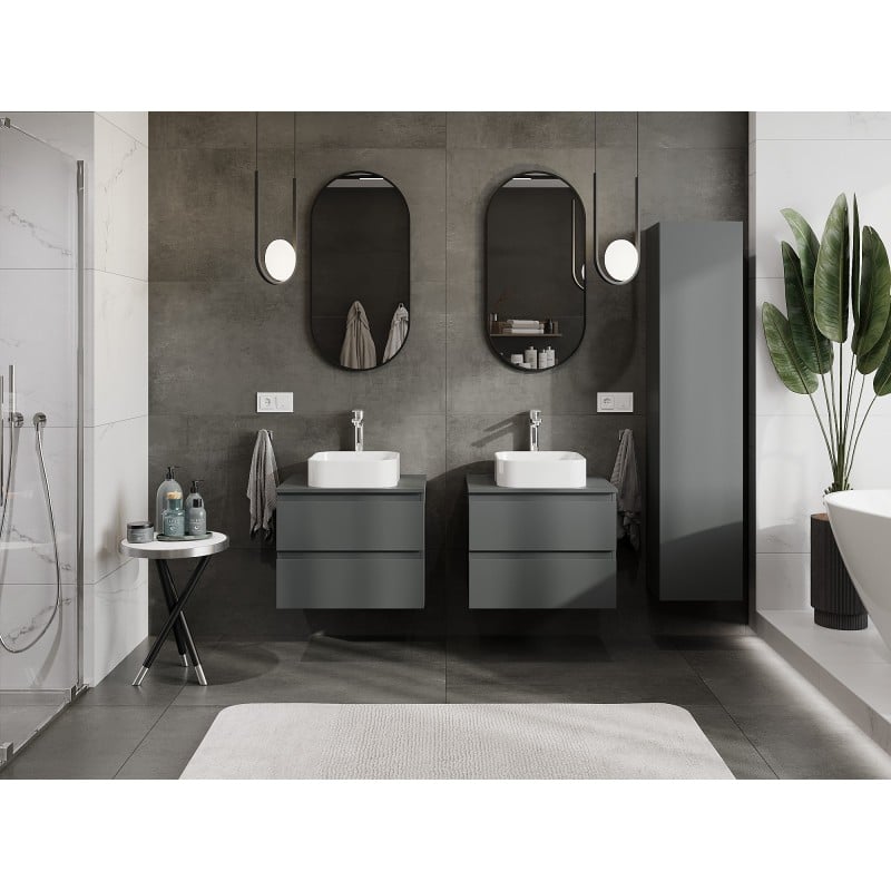 Mexen Orio Badezimmerunterschrank 60 cm mit Arbeitsplatte, 2 Schubladen, matt Graphit - 91A10-06047-2-BFFC66
