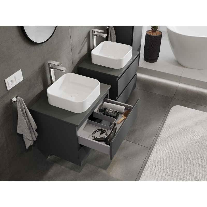 Mexen Orio Badezimmerunterschrank 60 cm mit Arbeitsplatte, 2 Schubladen, matt Graphit - 91A10-06047-2-BFFC66