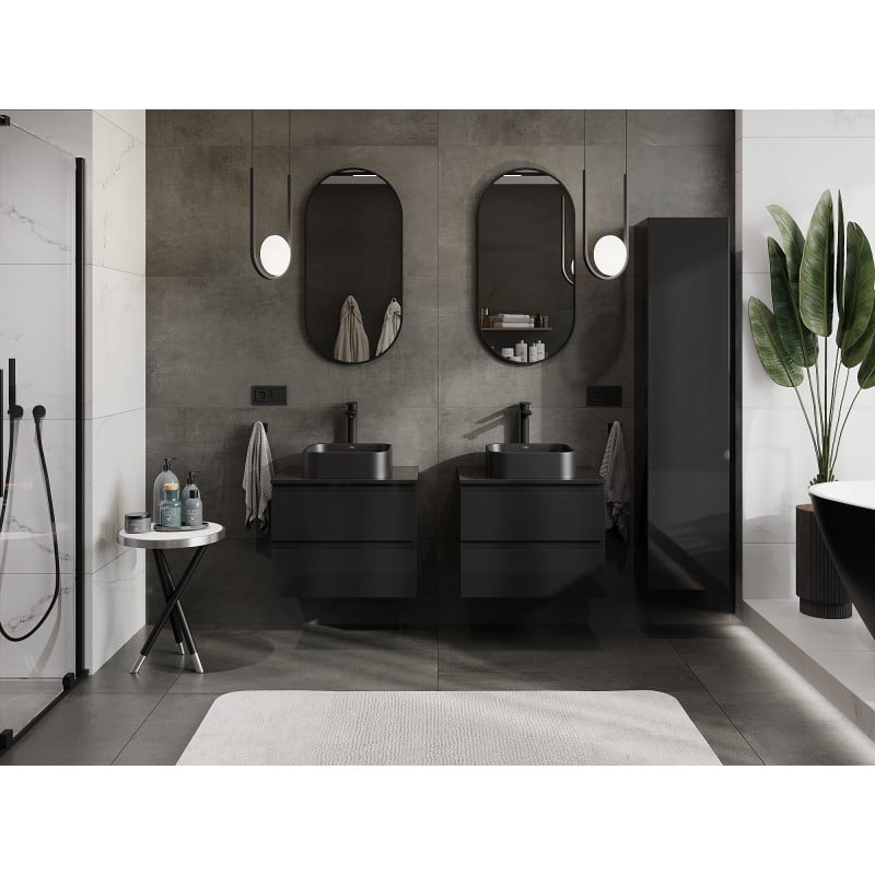 Mexen Orio Badezimmer-Unterschrank 60 cm mit Arbeitsplatte, 2 Schubladen, schwarz glänzend - 91A10-06047-2-BFFC70