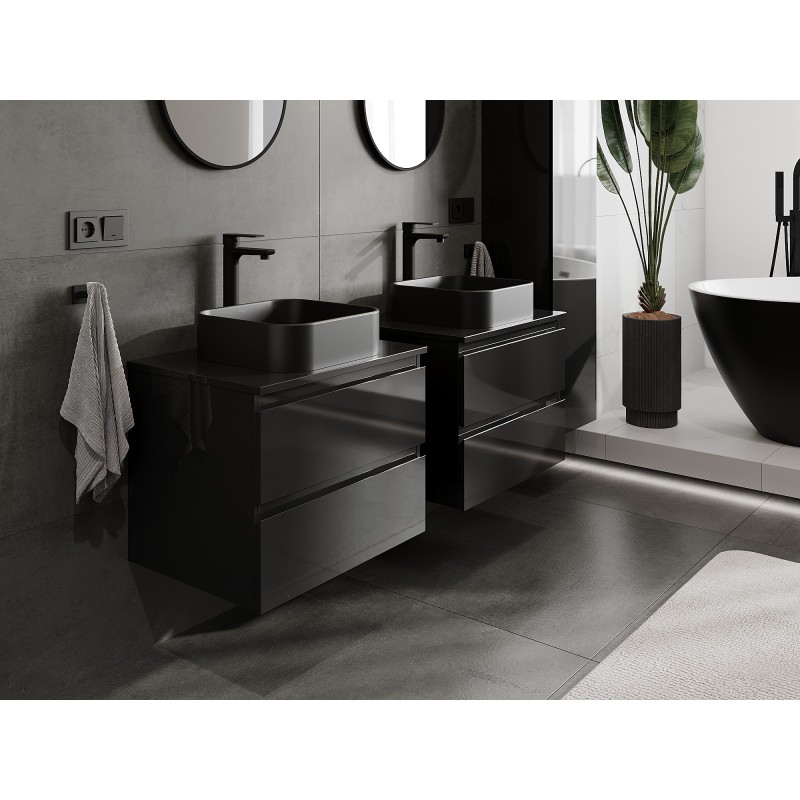 Mexen Orio Badezimmer-Unterschrank 60 cm mit Arbeitsplatte, 2 Schubladen, schwarz glänzend - 91A10-06047-2-BFFC70