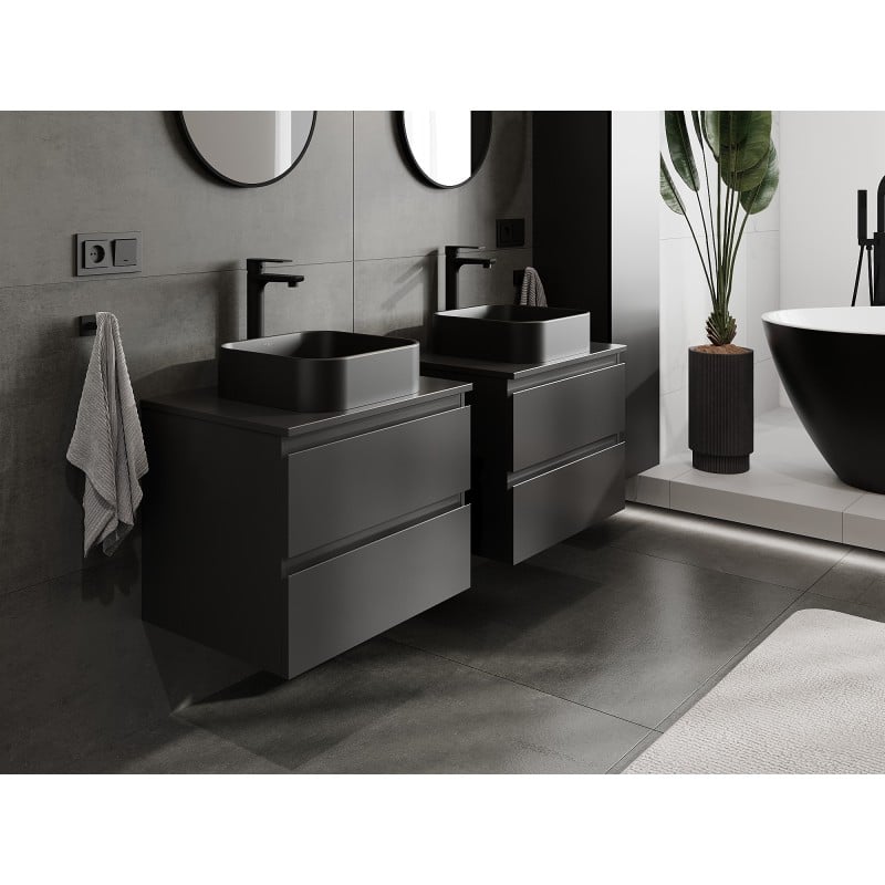 Mexen Orio Badezimmerunterschrank 60 cm mit Arbeitsplatte, 2 Schubladen, Schwarz Matt - 91A10-06047-2-BFFC71