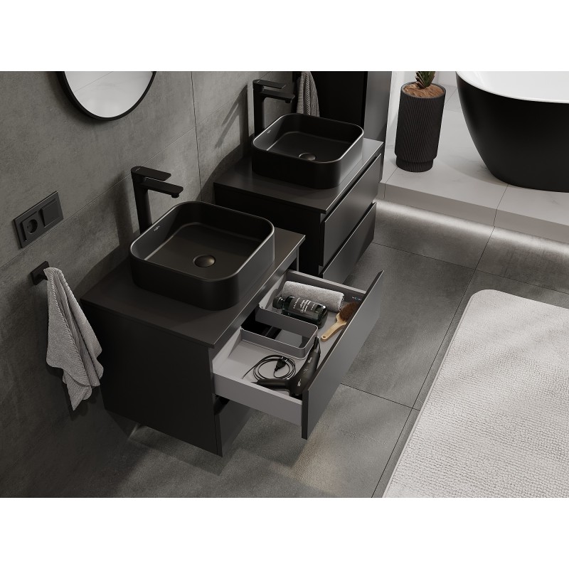 Mexen Orio Badezimmerunterschrank 60 cm mit Arbeitsplatte, 2 Schubladen, Schwarz Matt - 91A10-06047-2-BFFC71
