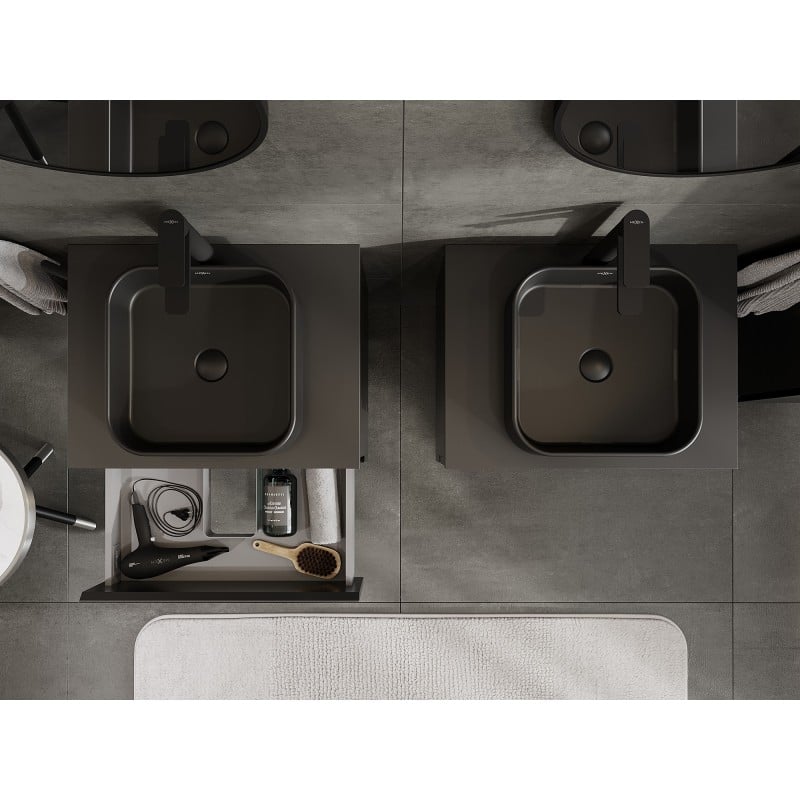 Mexen Orio Badezimmerunterschrank 60 cm mit Arbeitsplatte, 2 Schubladen, Schwarz Matt - 91A10-06047-2-BFFC71