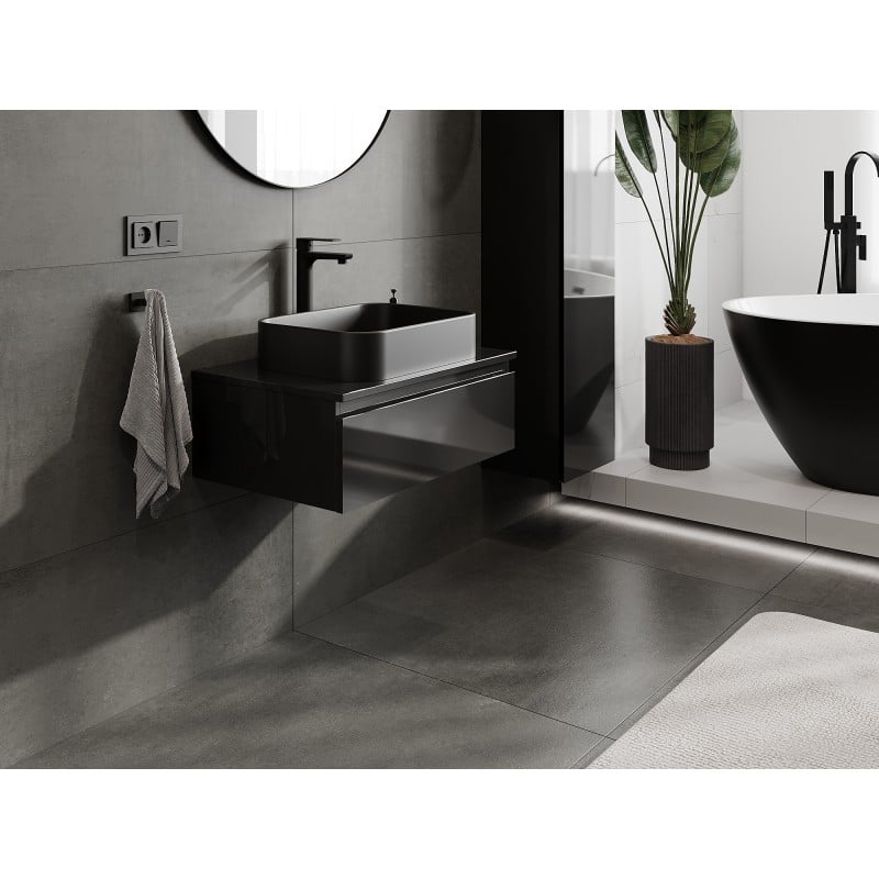 Mexen Orio Badmöbel Unterschrank 70 cm mit Arbeitsplatte, 1 Schublade, schwarz glänzend - 91A10-07023-1-BFC70