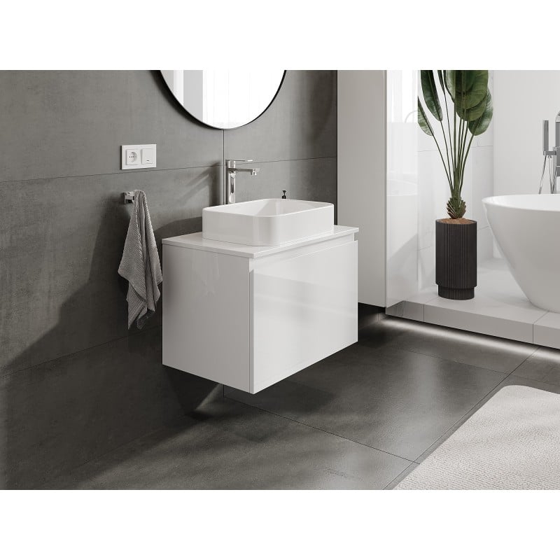Mexen Orio Badezimmer-Unterschrank 70 cm mit Arbeitsplatte, 1 Schublade, Hochglanz Weiß - 91A10-07047-1-BFC00